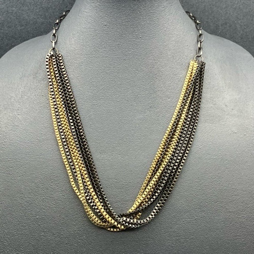Forever 21 Multi Chain Necklace 24 Inches Statement Gold Gunmetal Silver Chain